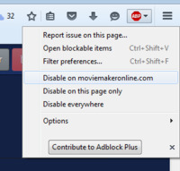 AdBlock Plus uitschakelen voor moviemakeronline.com in Firefox